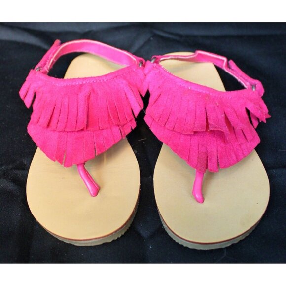 Gymboree Fairy Fashionable Girl's Pink Fringe Suede Sandals sz 12 Beach Spring - Picture 1 of 7